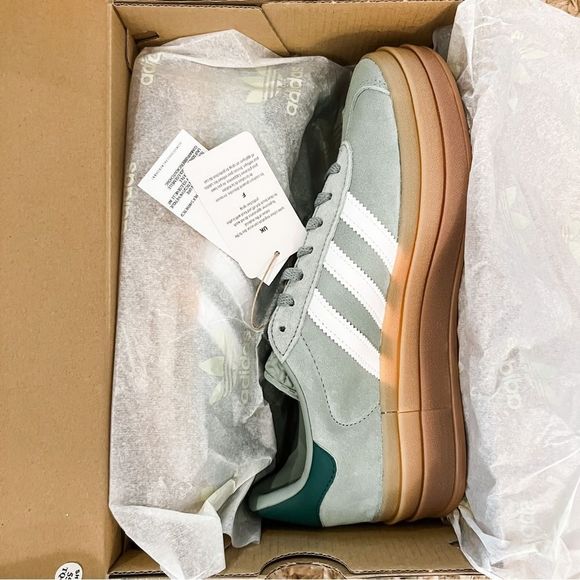 NWT Adidas Gazelle Bold Platform Gum Sole Shoes Silver Green Women’s Size 6 - Picture 6 of 14